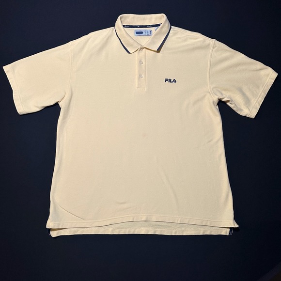 FILA Italia Polo Shirt Men's Medium Yellow Cotton Heritage Tennis Pique Spellout - Picture 1 of 16